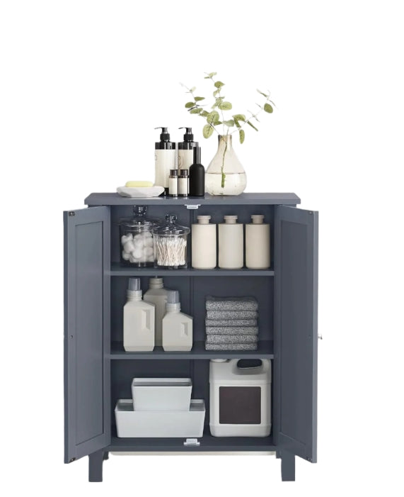 Grey Bathroom Storage Cabinet – Freestanding Cupboard with 2 Adjustable Shelves