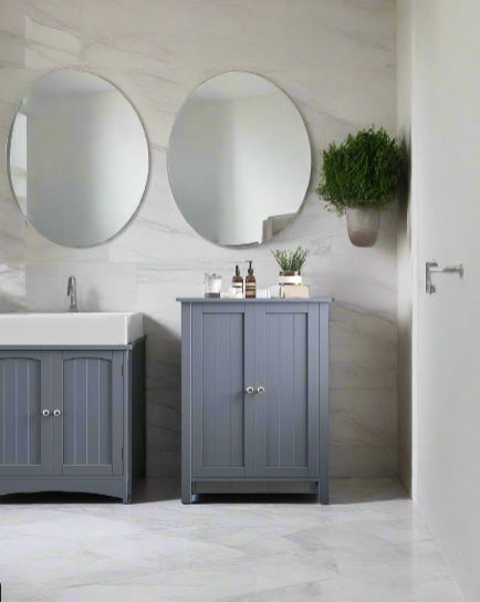 Grey Bathroom Storage Cabinet – Freestanding Cupboard with 2 Adjustable Shelves