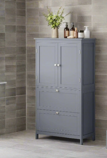 Grey Bathroom Storage Cabinet Kitchen Cupboard with 2 Drawers, 2 Doors & Adjustable Shelf