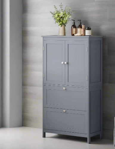 Grey Bathroom Storage Cabinet Kitchen Cupboard with 2 Drawers, 2 Doors & Adjustable Shelf