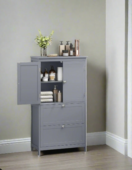 Grey Bathroom Storage Cabinet Kitchen Cupboard with 2 Drawers, 2 Doors & Adjustable Shelf