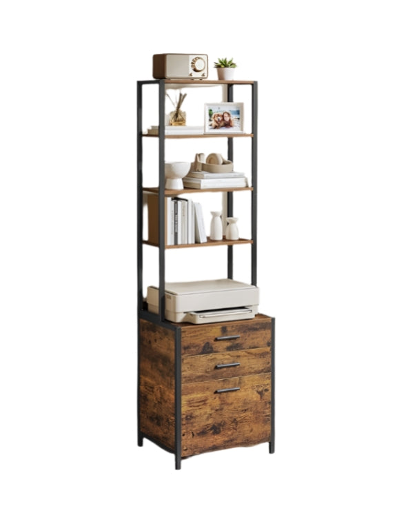 Rustic Brown 3-Drawer Filing Cabinet – Home Office File Cabinet with Height-Adjustable Shelves