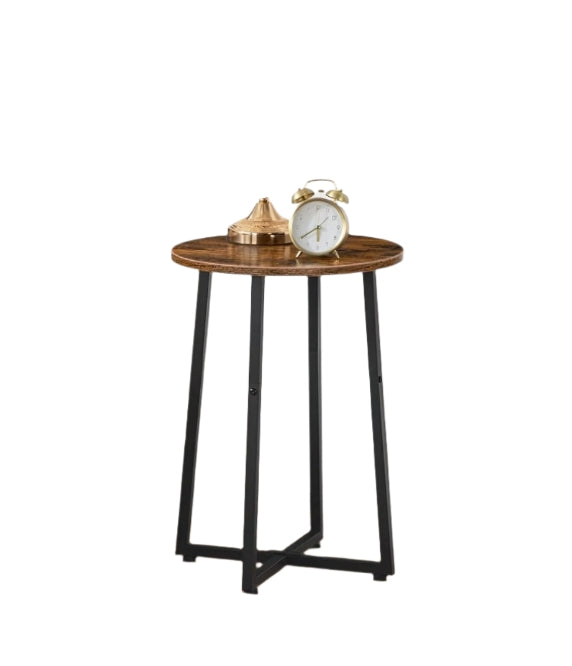 Round Side Table – Small Bedside Table, Industrial Coffee Table with Metal Frame,