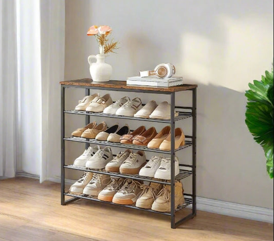 5-Tier Adjustable Shoe Rack - Shoe Organizer for Entryway