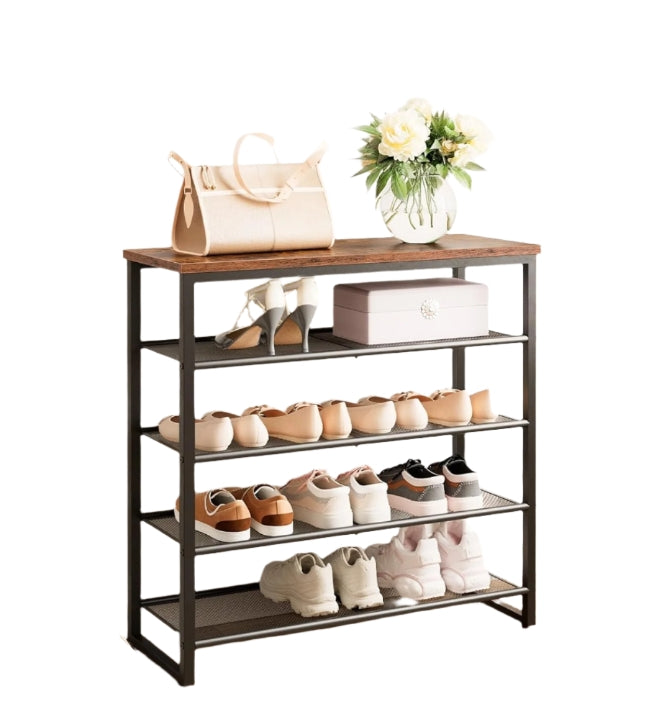 5-Tier Industrial Shoe Rack - Metal Frame Organizer
