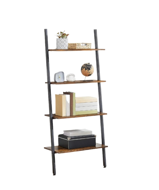 Industrial 4-Tier Ladder Shelf – Wall-Leaning Bookshelf & Storage Rack