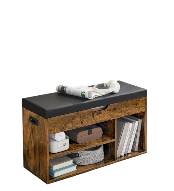 Shoe Bench with Cushion and 3 Compartments Storage