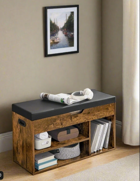 rustic style shoe bench and industrial storage bench