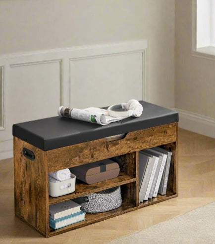 Shoe Bench with Cushion and 3 Compartments Storage