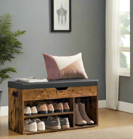Shoe Bench with Cushion and 3 Compartments Storage