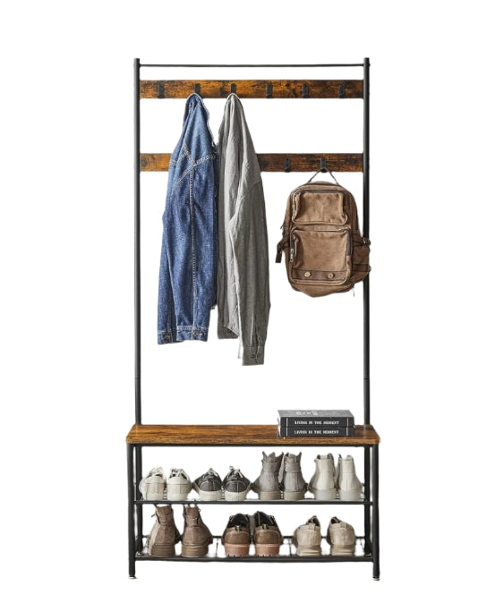 Coat Rack with Shoe Storage Bench with Steel Frame