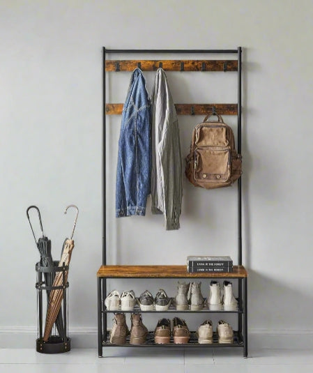 Coat Rack with Shoe Storage Bench with Steel Frame