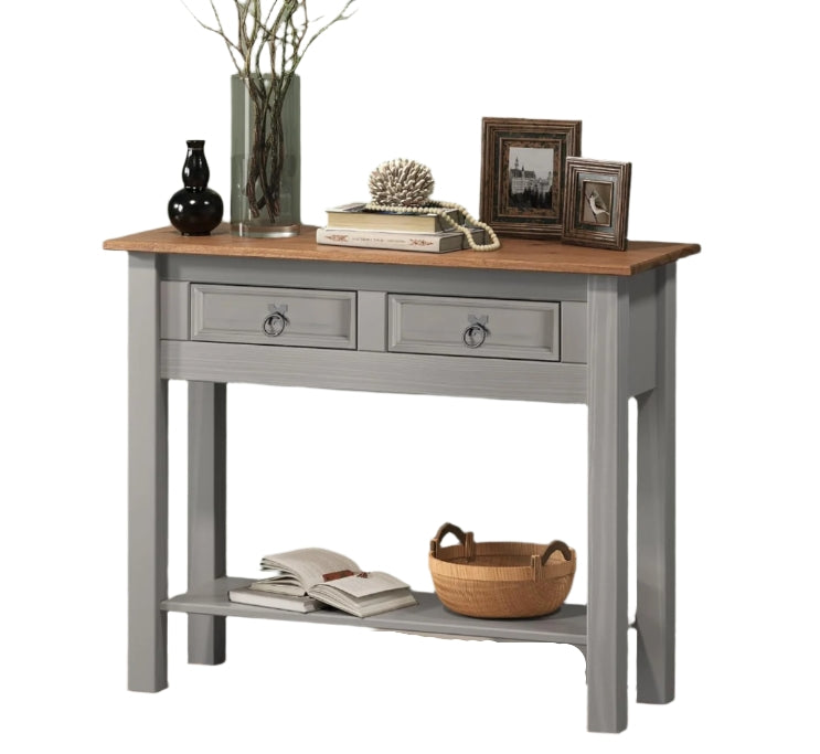 Grey Solid Pine Rustic Furniture with 2 Drawers - Mexican Style