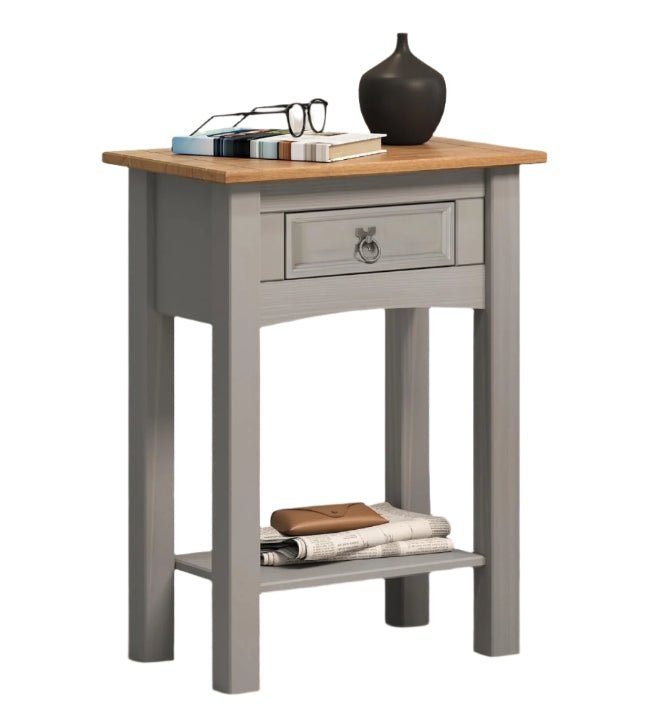 Grey Wax Solid Pine Furniture Rustic Mexican Style with Decorative Metal Fittings
