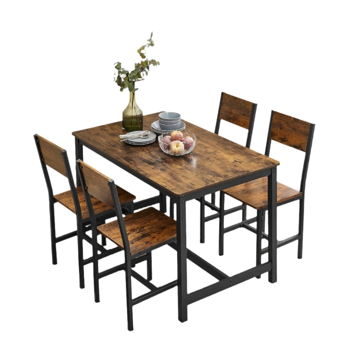 Set of 4 Industrial Dining Chairs with Steel Frame and Rustic Brown Particleboard Seats