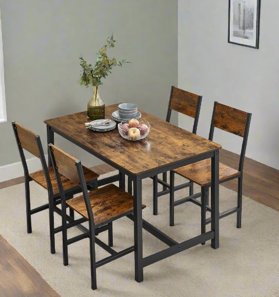 Set of 2 Industrial Dining Chairs with Steel Frame and Rustic Brown Particleboard Seats