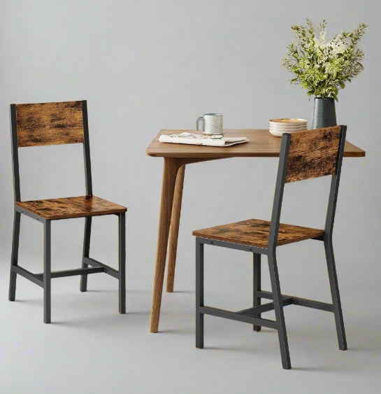 Set of 4 Industrial Dining Chairs with Steel Frame and Rustic Brown Particleboard Seats