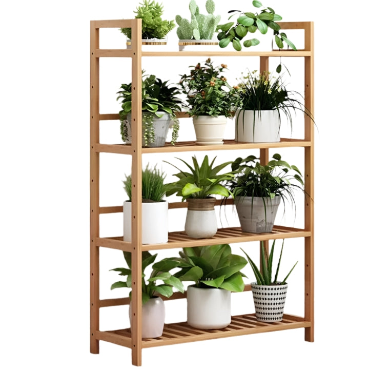 4 Tier Bamboo Plant Stand Ladder with Adjustable Shelves, Corner Storage Shelf, 67x25x99 cm
