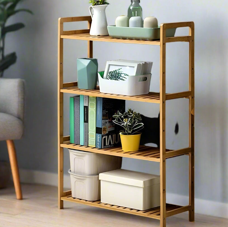 4 Tier Bamboo Plant Stand Ladder with Adjustable Shelves, Corner Storage Shelf, 67x25x99 cm