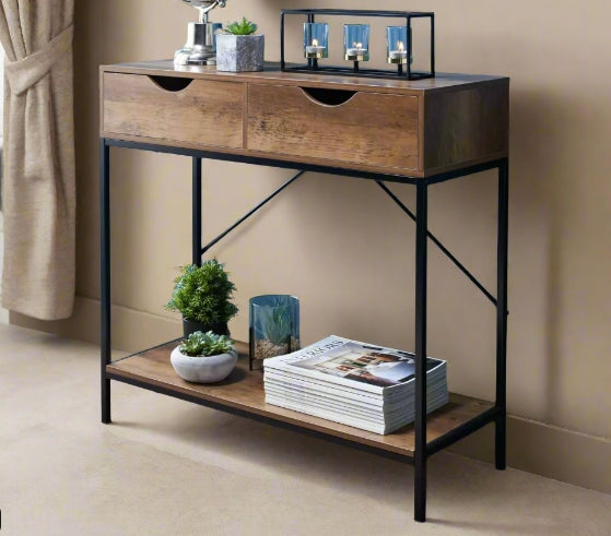 Console Table with 2 Drawers and Wooden Shelf