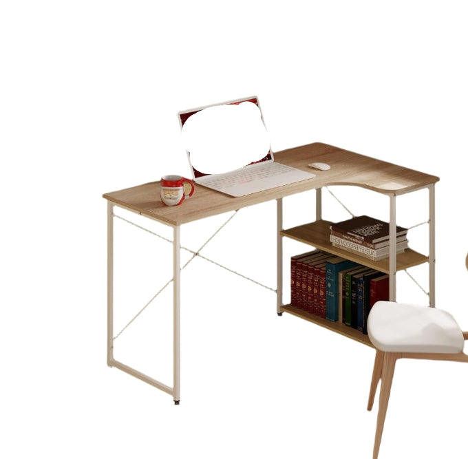 L-Shaped Computer Desk – Light Oak & White Home Office Workstation with Storage Shelves