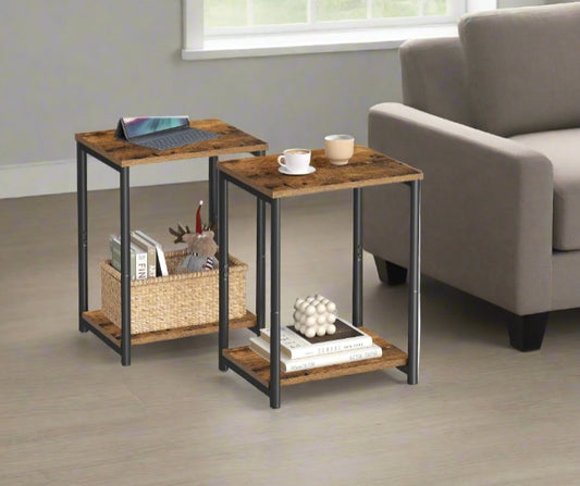 set of two industrial side tables, rustic style bedside table
