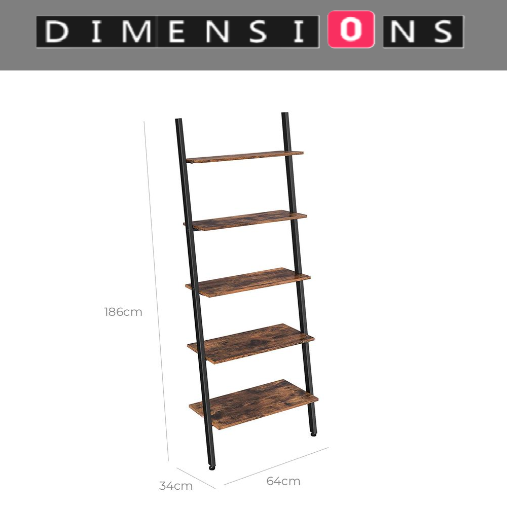 5-Tier Industrial Ladder Shelf – Rustic Metal & Wood Bookshelf