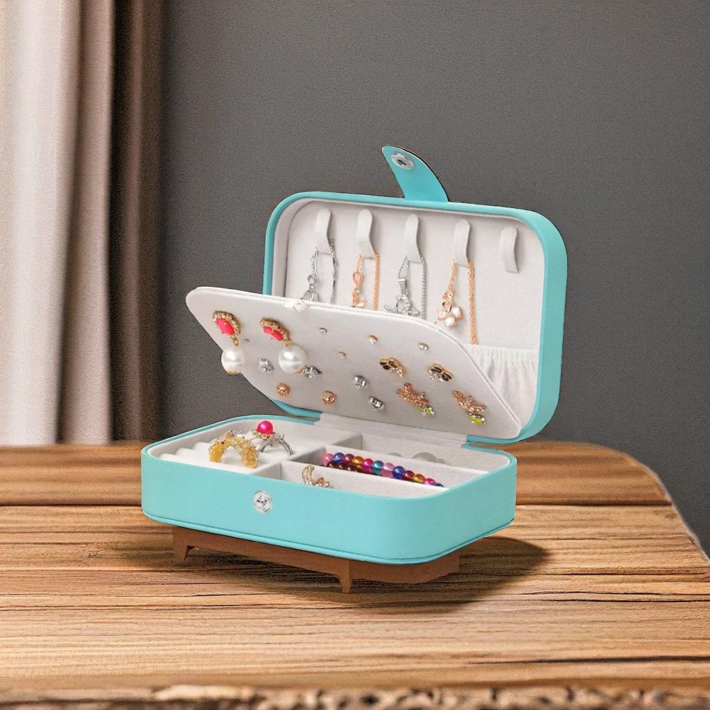 Portable Leather Jewelry Box Travel Case for Rings Necklaces Earrings Storage - BLUE