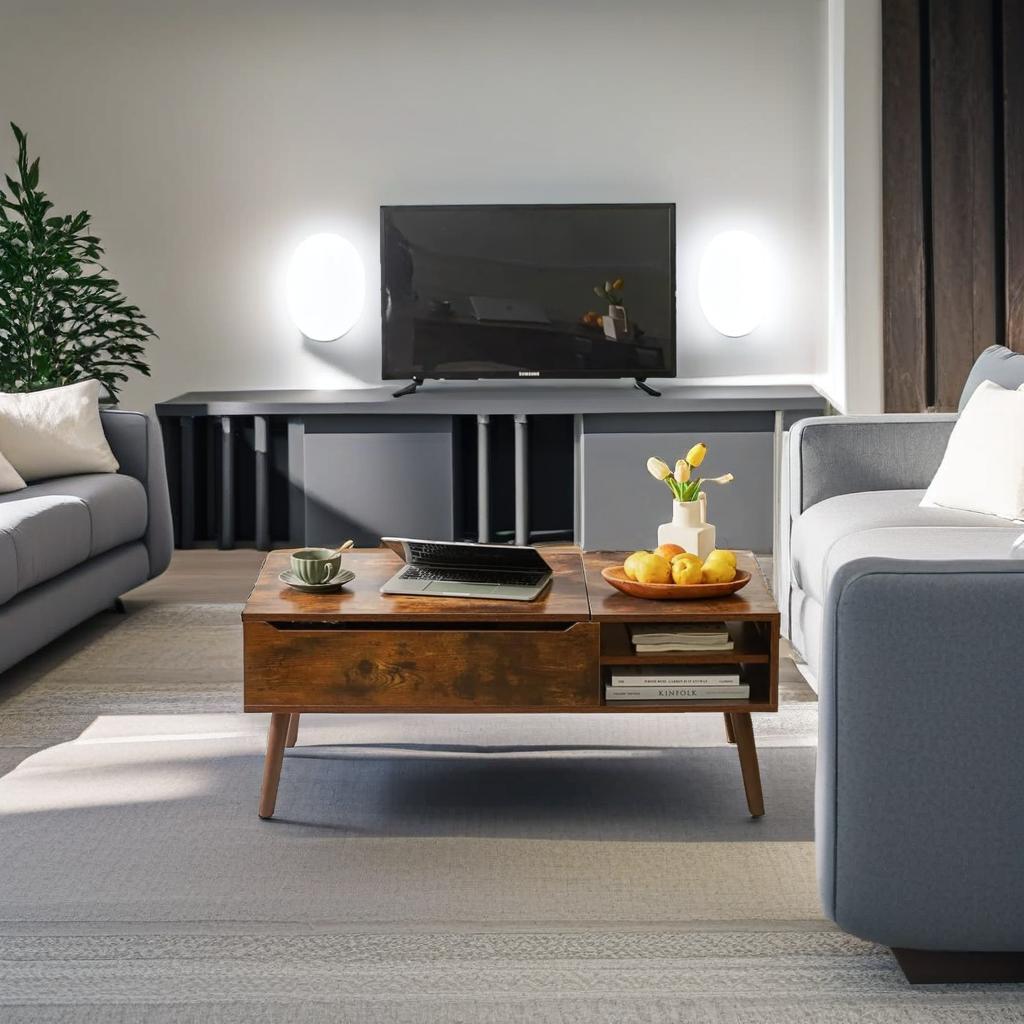 Lift-Top Coffee Table with Hidden Compartment and Adjustable Storage Shelf