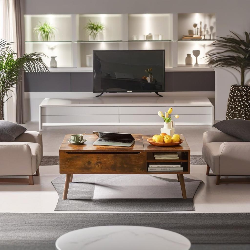 Lift-Top Coffee Table with Hidden Compartment and Adjustable Storage Shelf