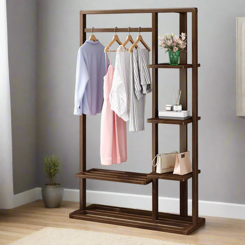 Solid Clothes Rack with Shelves – Open Wardrobe Stand with Hanging Rail