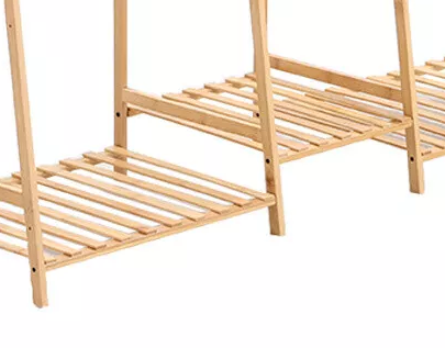 Heavy Duty Bamboo Clothes Rail Rack with Corner Storage Shelves – Natural