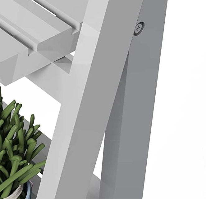 4-Tier Grey Foldable Wooden Plant Stand – Ladder Shelf Display Rack