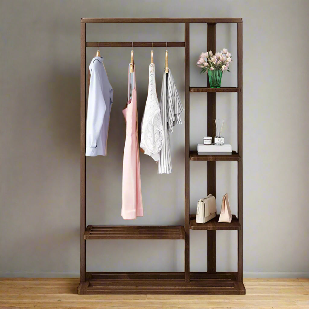 Solid Clothes Rack with Shelves – Open Wardrobe Stand with Hanging Rail