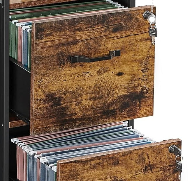 Industrial Filing Cabinet with 2 Drawers and Open Shelf | Home Office File Storage for A4