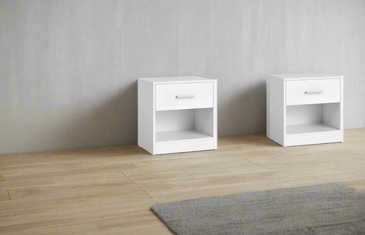 Set of Two White Bedside Table with Drawer – Modern Nightstand for Bedroom or Living Room