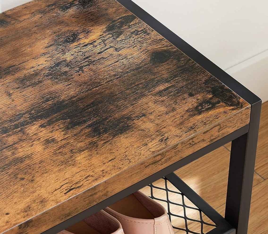 Industrial Entryway Coat Rack with 12 Hooks and Bench