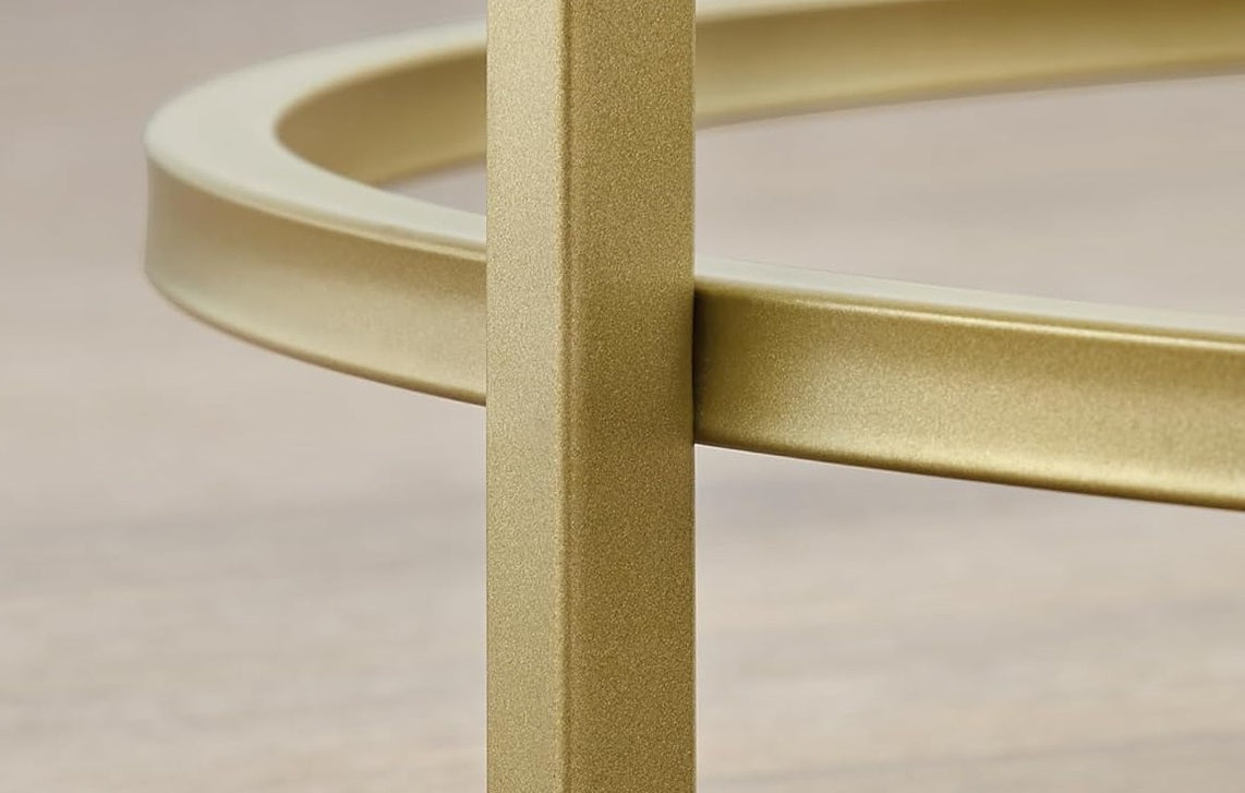 Round Glass Coffee Table with Gold Metal Frame – Modern Living Room Centre Table