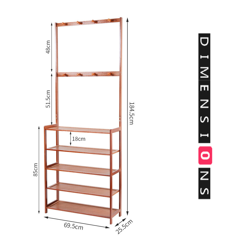 Large Wooden Hat and Coat Stand with 5 Tiers and Shoe Rack