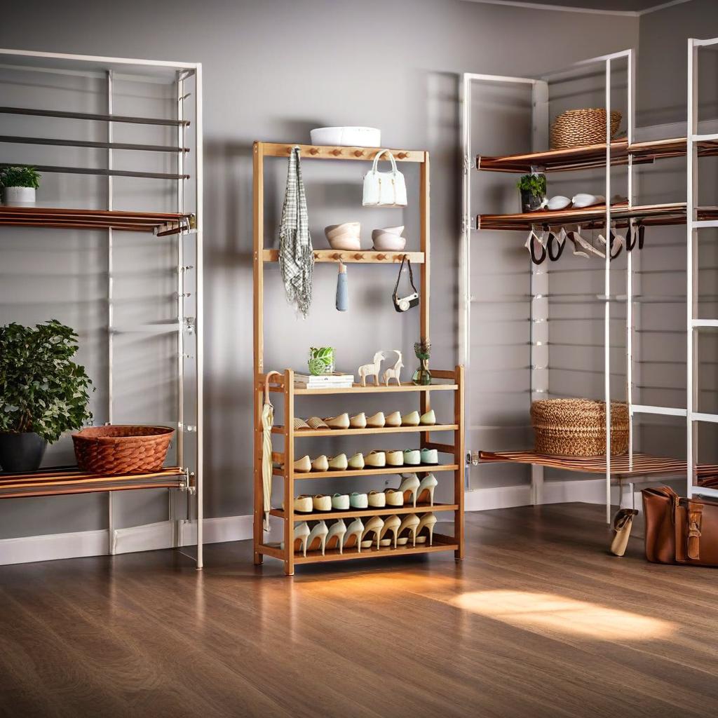 Large Wooden Hat and Coat Stand with 5 Tiers and Shoe Rack