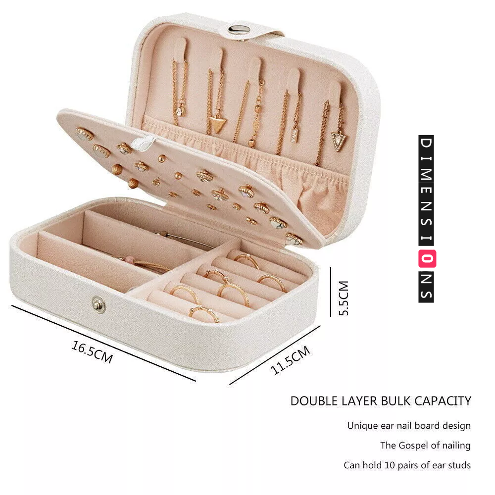 Portable Leather Jewelery Box Travel Case for Rings Necklaces Earrings Storage White