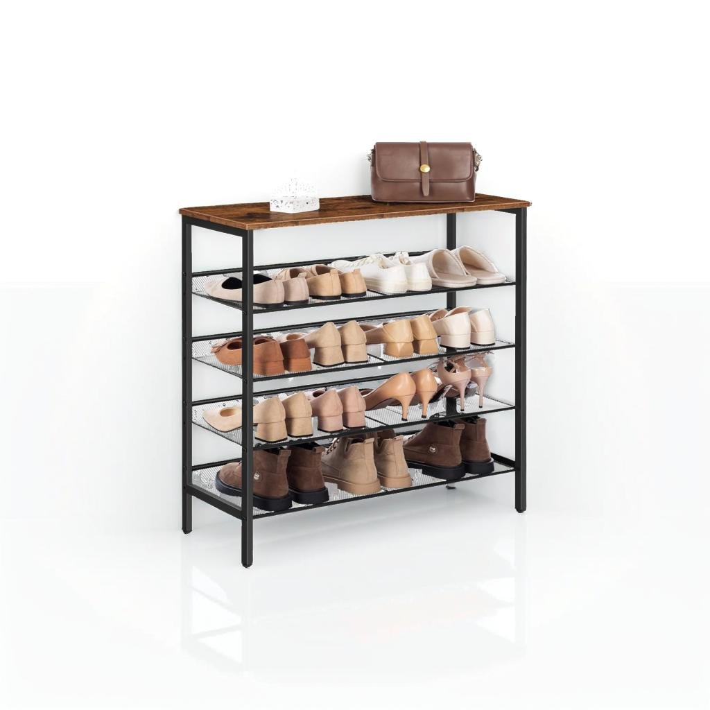 5 Tier Shoe Rack Adjustable Shelf Rustic Brown Sturdy Hallway Organizer