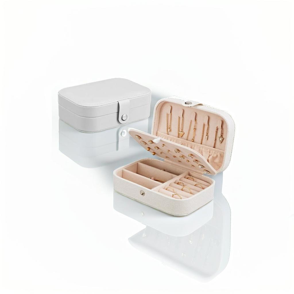 Portable Leather Jewelery Box Travel Case for Rings Necklaces Earrings Storage White