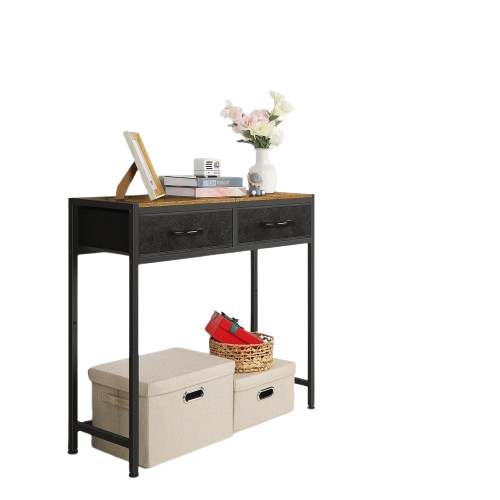 black console table with drawers