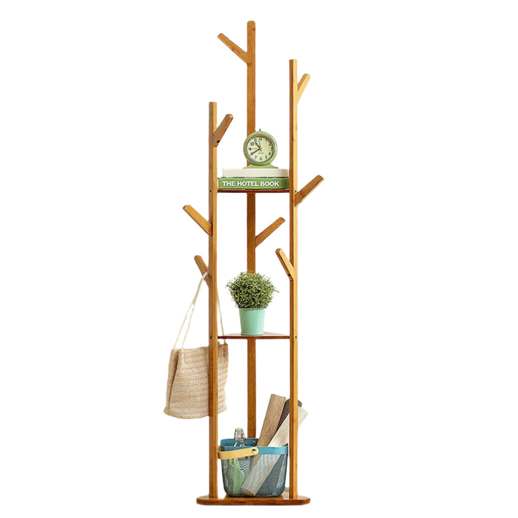 Freestanding Wooden Hanger Stand with 10 Hooks for Coats