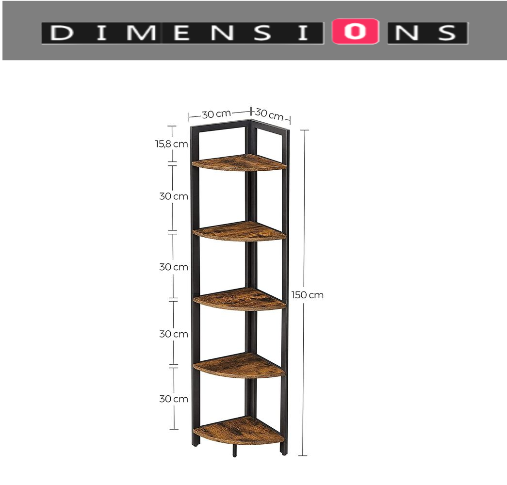 Industrial Style 5-Tier Freestanding Corner Shelf