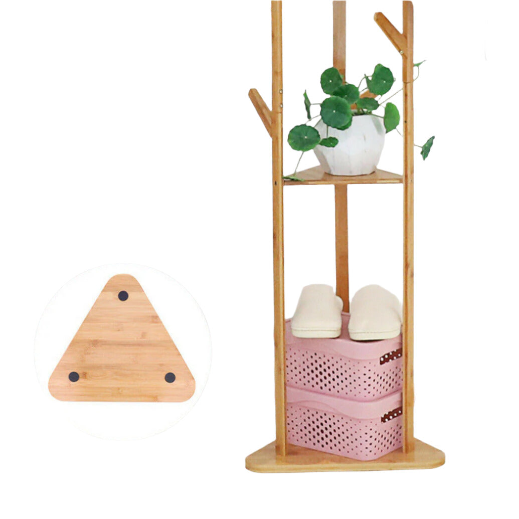 Freestanding Wooden Hanger Stand with 10 Hooks for Coats