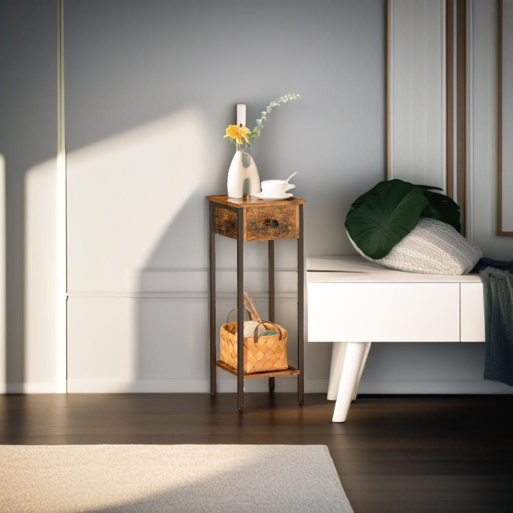 Set of 2 Slim Bedside Table with Drawer