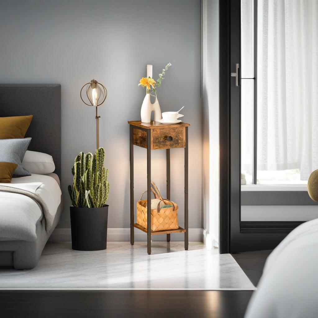 Set of 2 Slim Bedside Table with Drawer