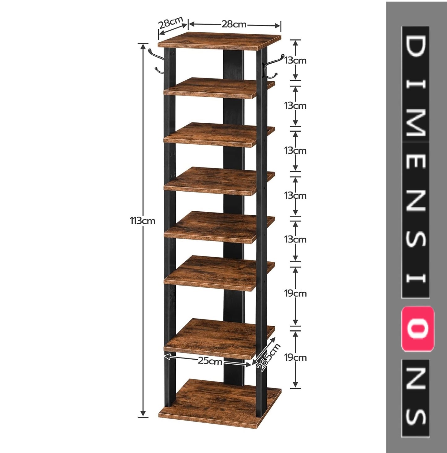 8 Tier Shoe Rack - Tall and Narrow with Vertical Storage